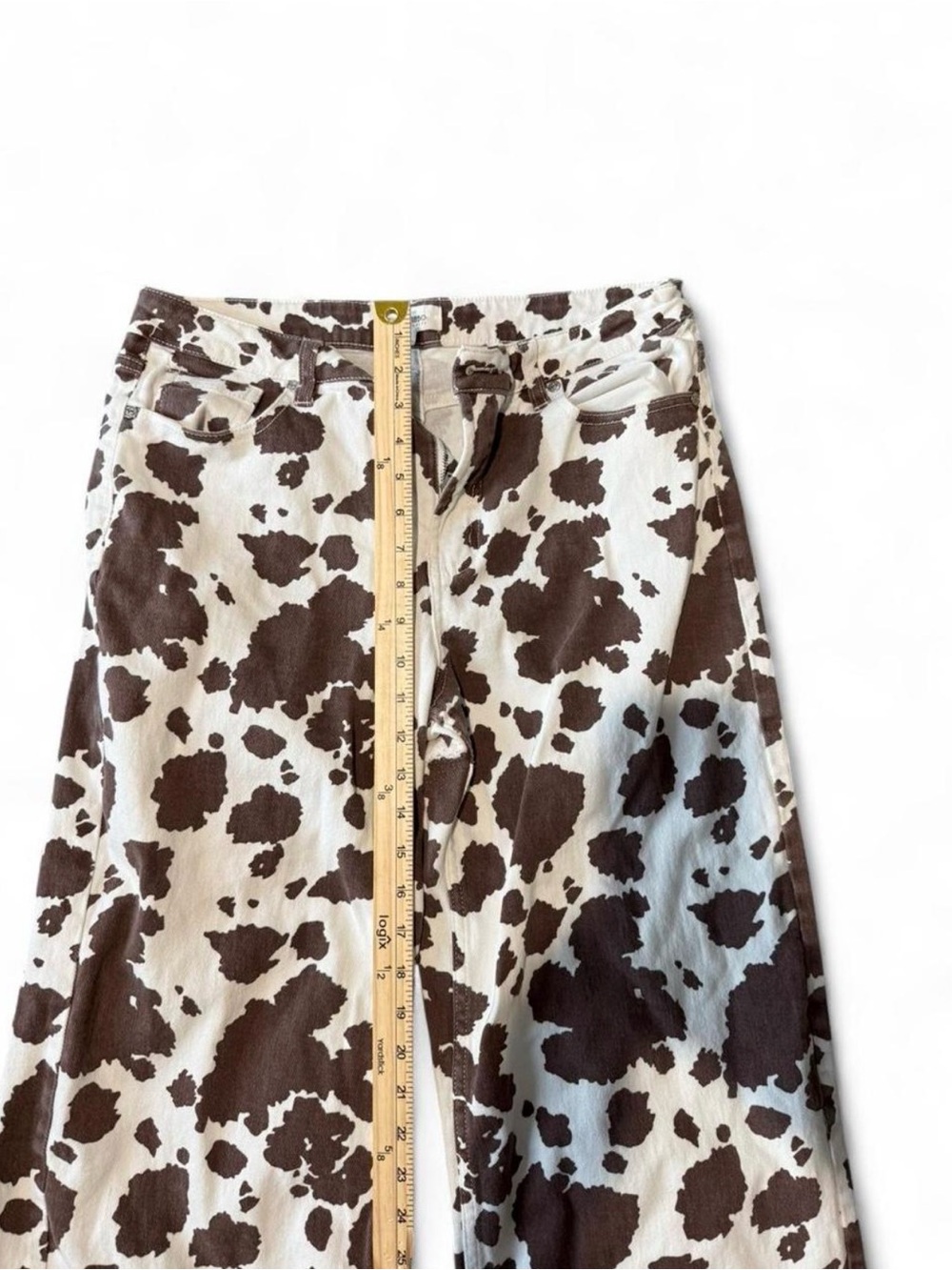 Wide-Leg Cow Print Pants in Brown/White - Picture 2 of 5